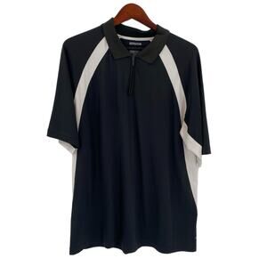 Black white Adidas polo shirt with zip front Y2K 2005